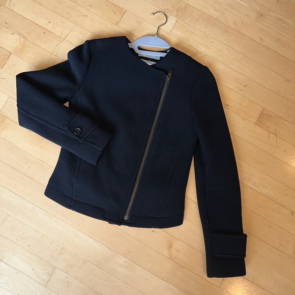 VINCE black asymmetrical Moto Jacket, 0,  DH - Picture 4 of 7